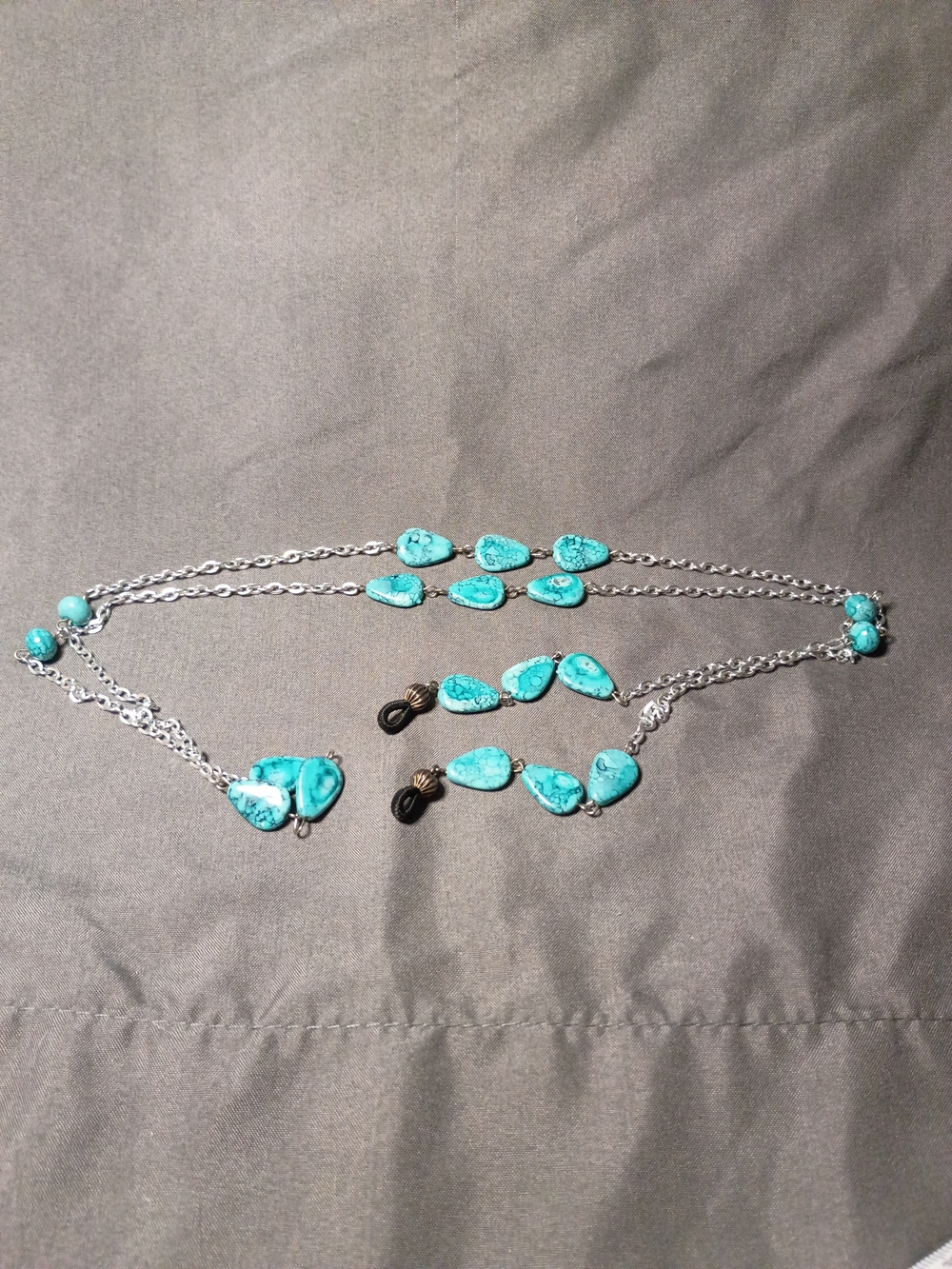 Turquoise Teardrop Silver Chain Glasses Holder Necklace